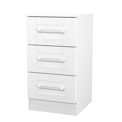 York Bedside Table White 3 Drawers 37cm