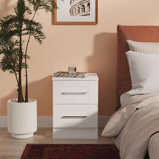 York Bedside Table White 2 Drawers 37cm