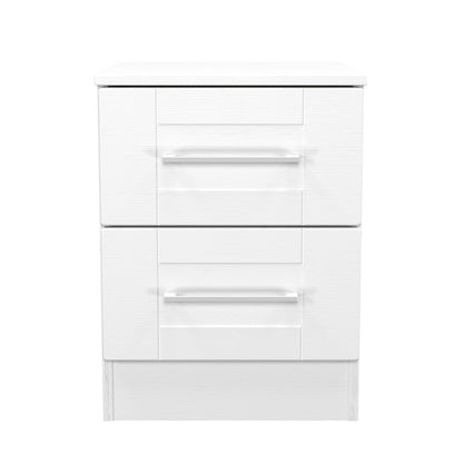 York Bedside Table White 2 Drawers 37cm