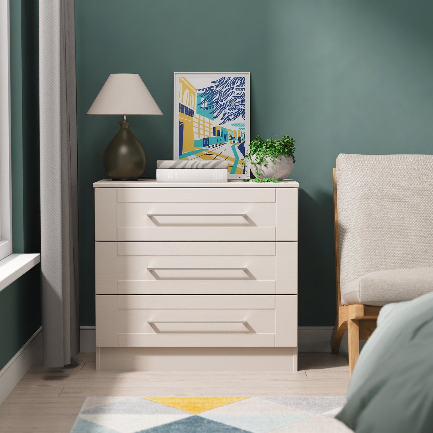 York Chest of Drawers Cream 3 Drawers 74cm