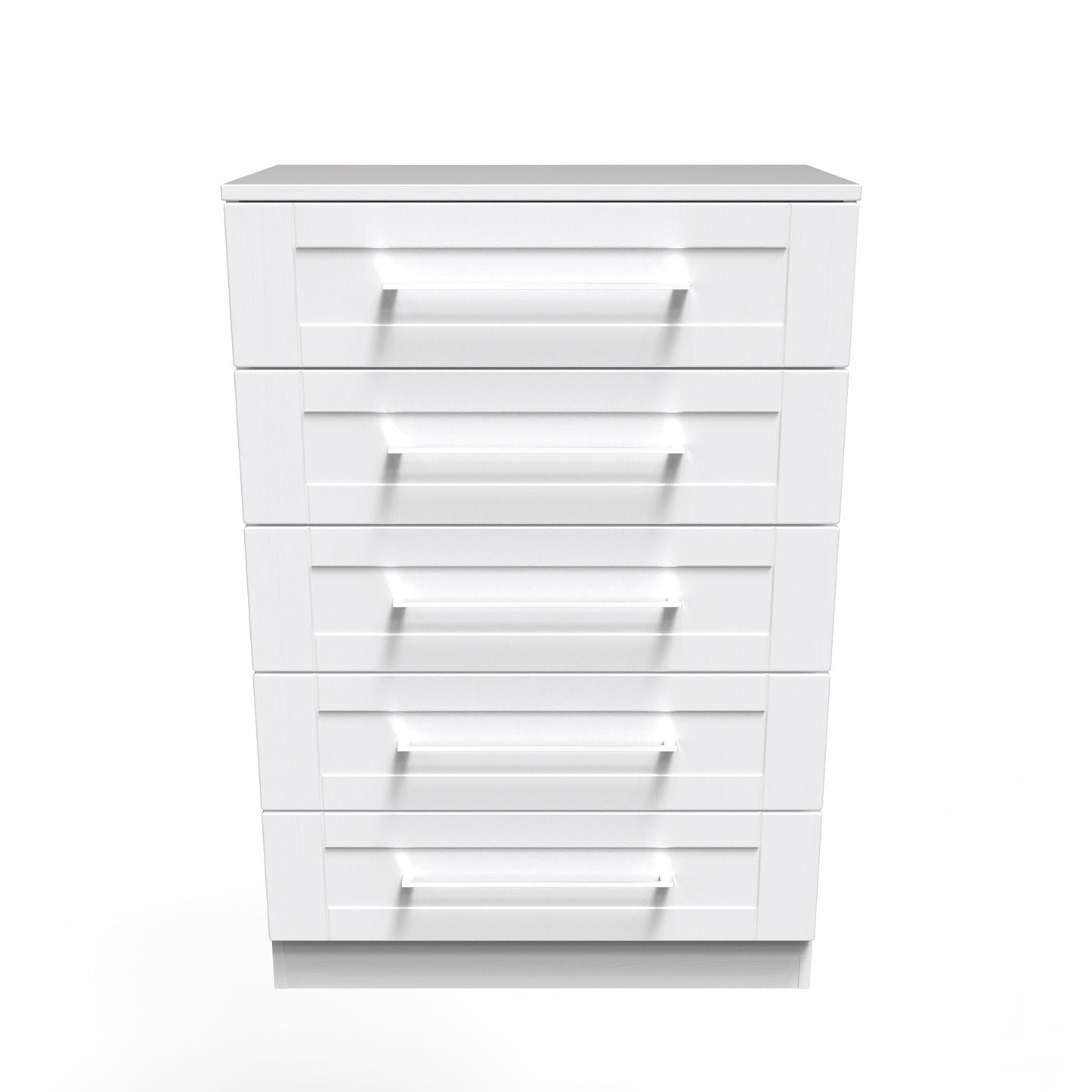 York Tall Chest of Drawers White 5 Drawers 74cm