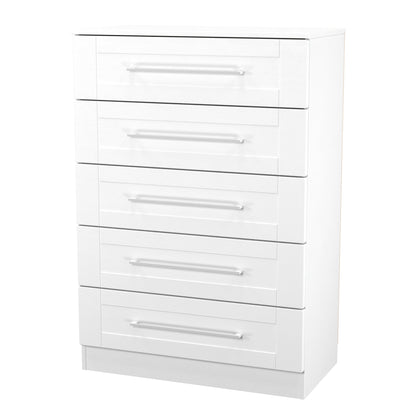 York Tall Chest of Drawers White 5 Drawers 74cm