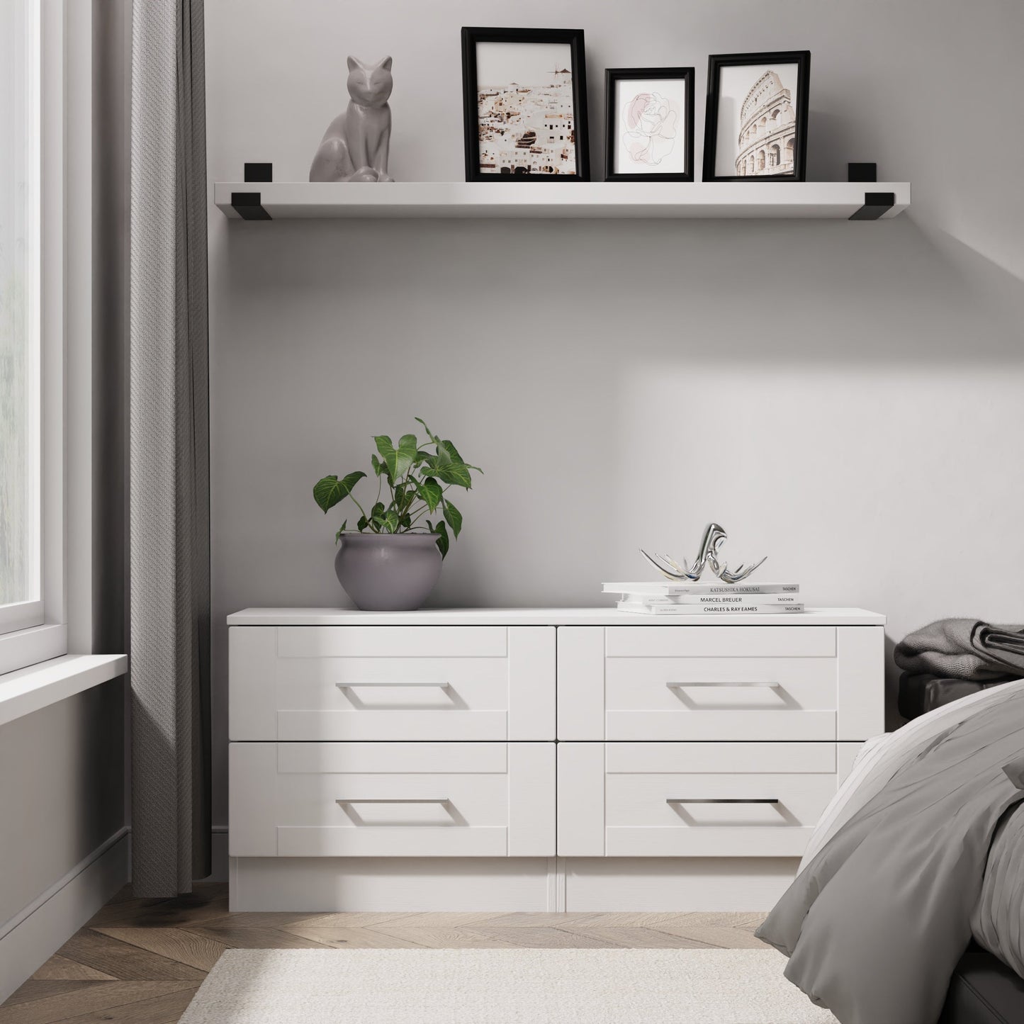 York Large Chest of Drawers White 4 Drawers 110cm