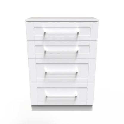 York Tall Chest of Drawers White 4 Drawers 74cm