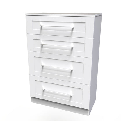 York Tall Chest of Drawers White 4 Drawers 74cm
