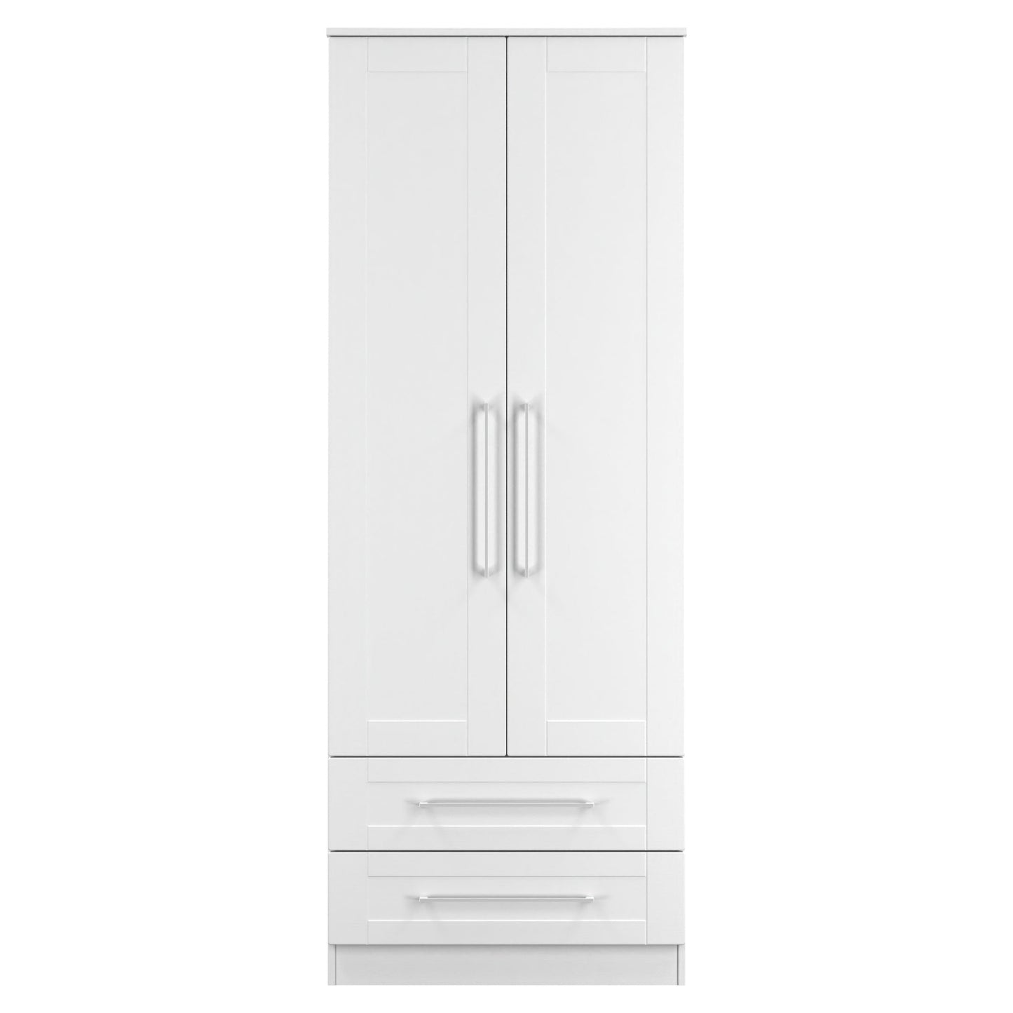 York Tall Wardrobe White 2 Doors 2 Drawers 74cm