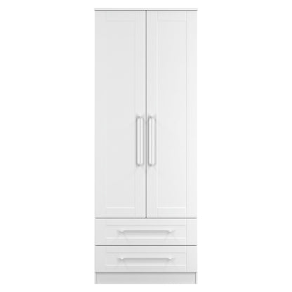 York Tall Wardrobe White 2 Doors 2 Drawers 74cm