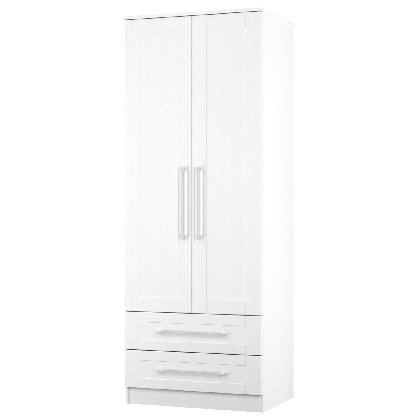York Tall Wardrobe White 2 Doors 2 Drawers 74cm