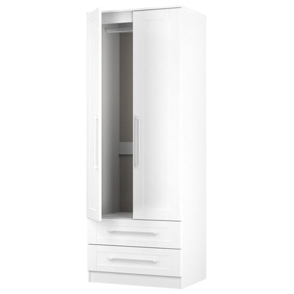 York Tall Wardrobe White 2 Doors 2 Drawers 74cm