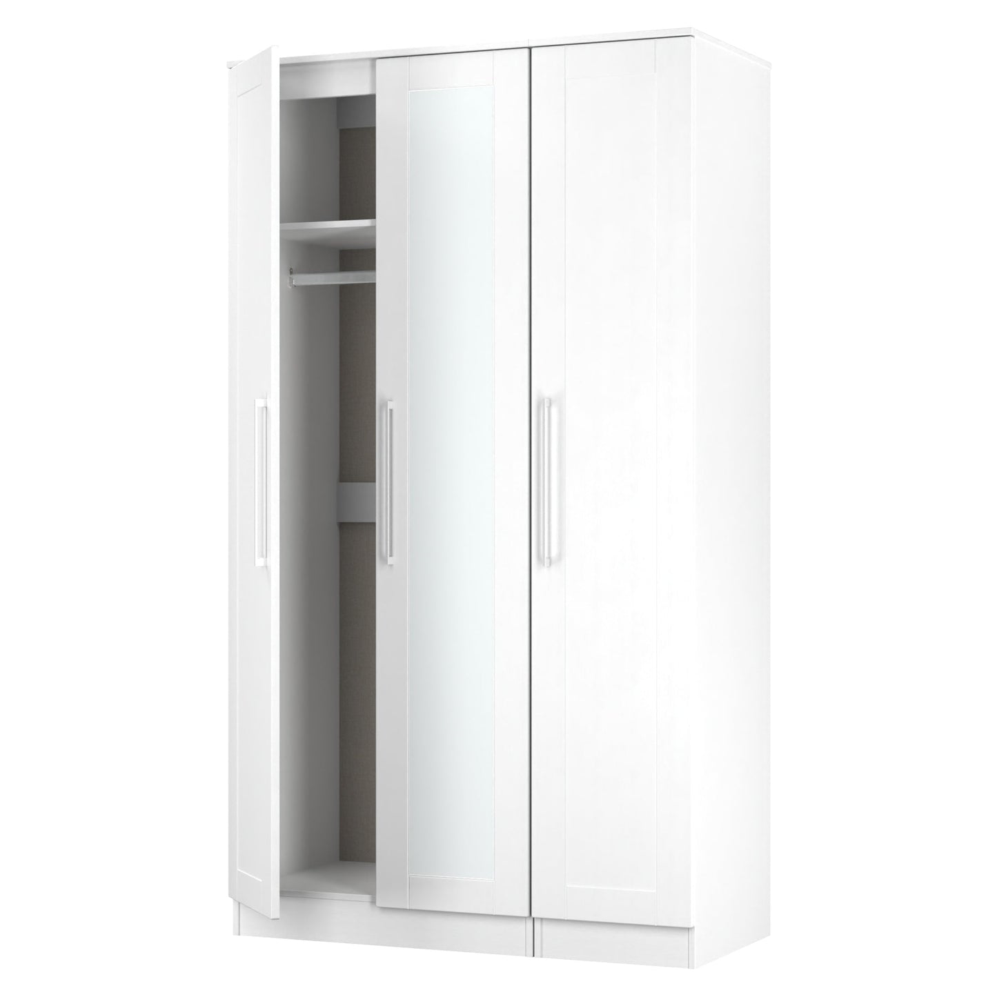 York Tall Mirror Wardrobe White 1 Shelf 111cm