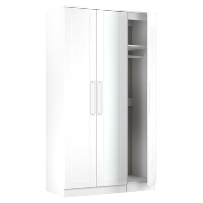 York Tall Mirror Wardrobe White 1 Shelf 111cm
