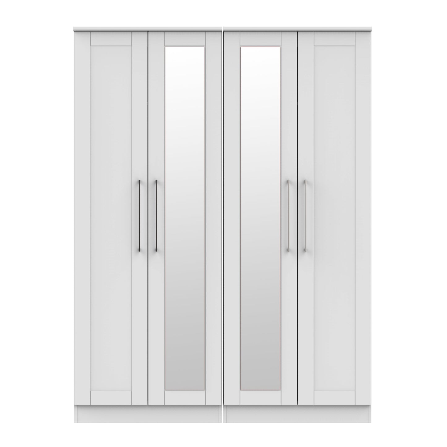 York Tall Mirror Wardrobe Grey 4 Doors 2 Shelves 148cm