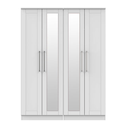 York Tall Mirror Wardrobe Grey 4 Doors 2 Shelves 148cm