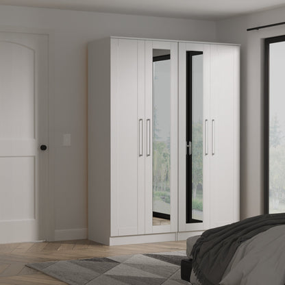 York Tall Mirror Wardrobe Grey 4 Doors 2 Shelves 148cm