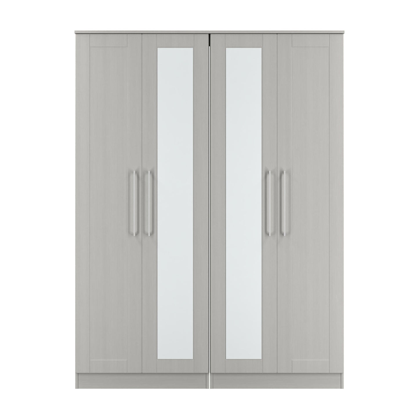 York Tall Mirror Wardrobe Grey 4 Doors 2 Shelves 148cm