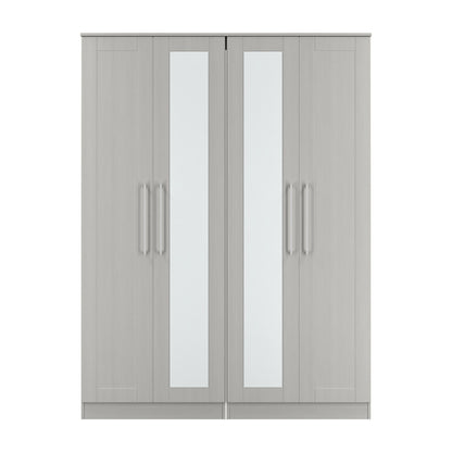 York Tall Mirror Wardrobe Grey 4 Doors 2 Shelves 148cm