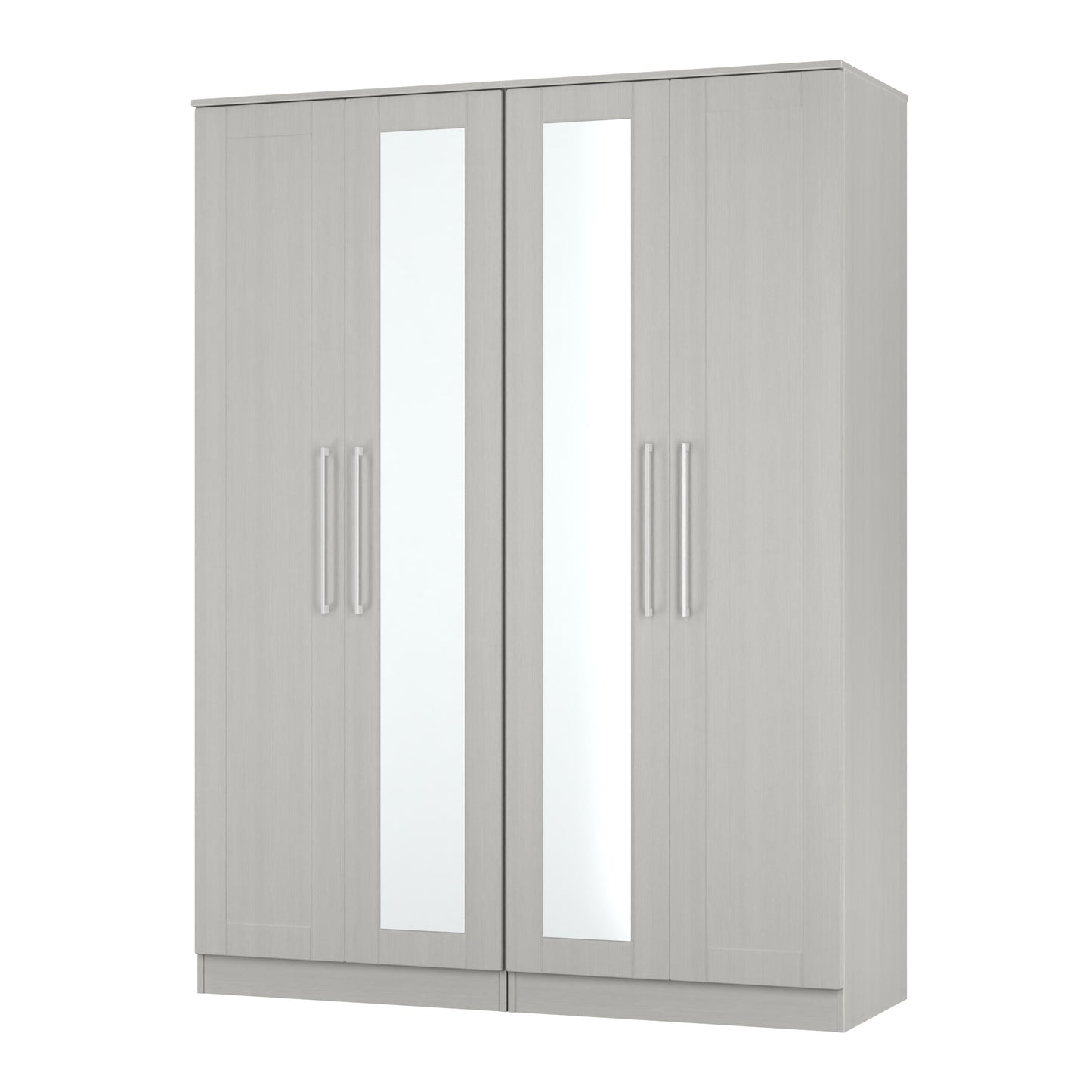 York Tall Mirror Wardrobe Grey 4 Doors 2 Shelves 148cm