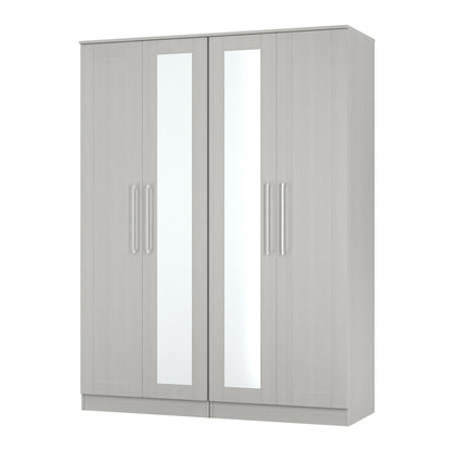 York Tall Mirror Wardrobe Grey 4 Doors 2 Shelves 148cm