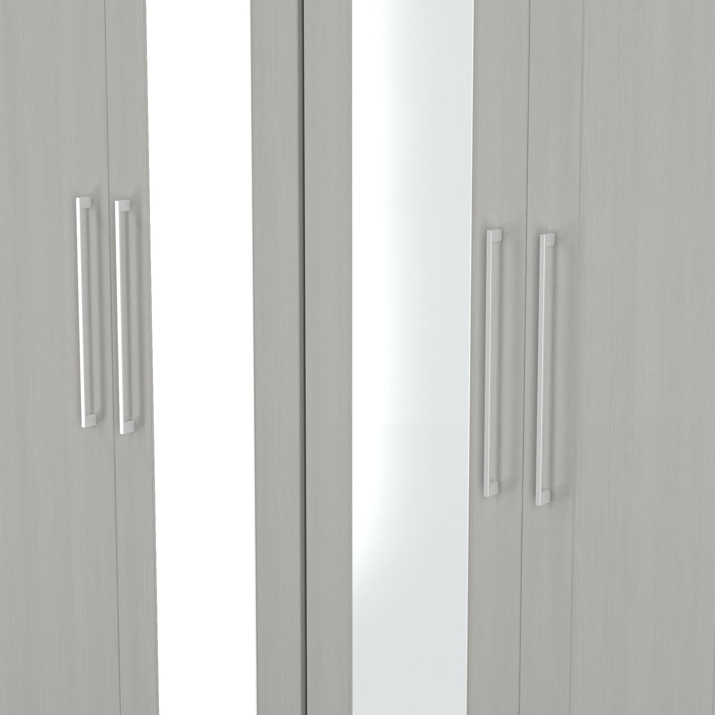 York Tall Mirror Wardrobe Grey 4 Doors 2 Shelves 148cm