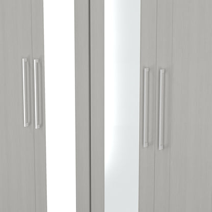 York Tall Mirror Wardrobe Grey 4 Doors 2 Shelves 148cm
