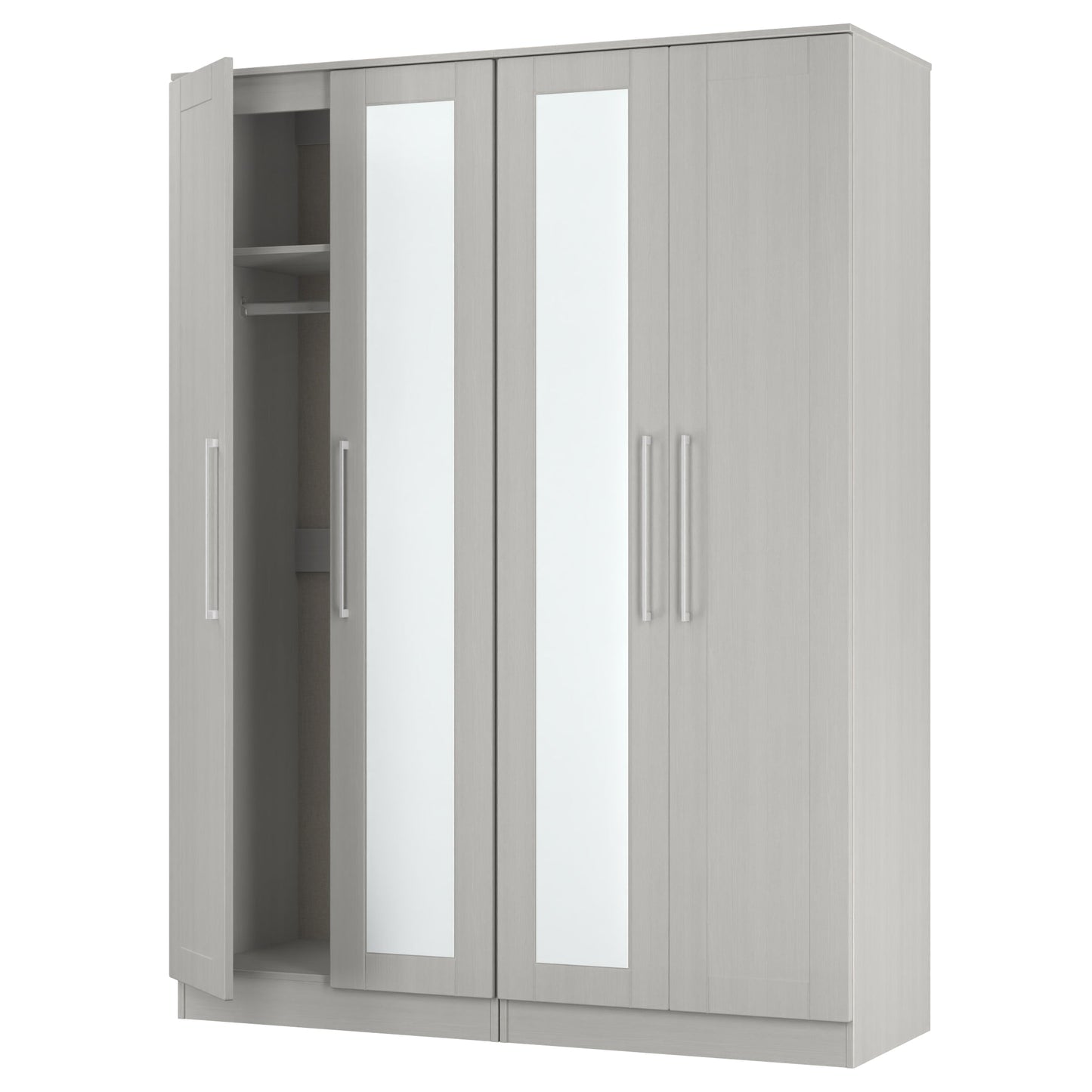 York Tall Mirror Wardrobe Grey 4 Doors 2 Shelves 148cm