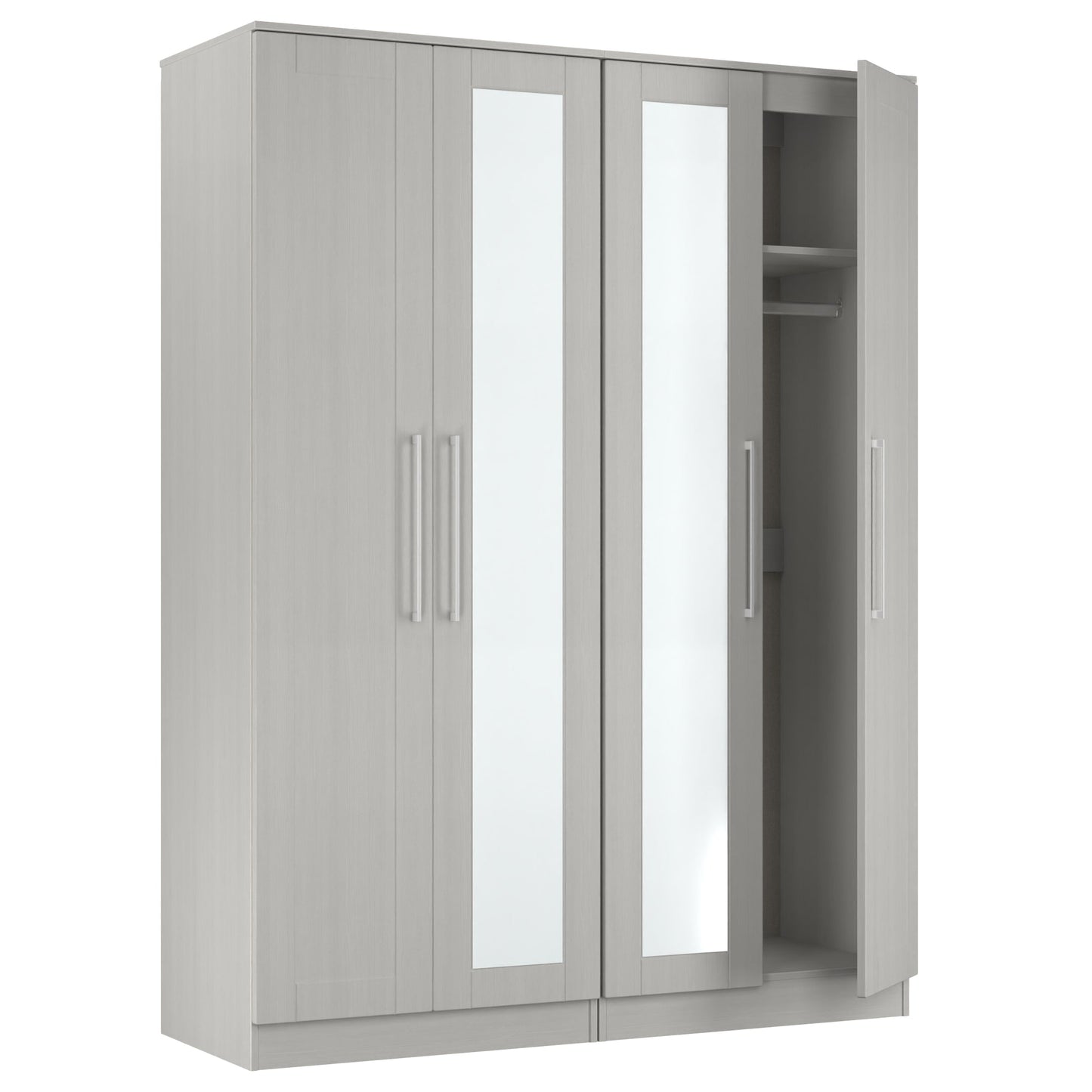 York Tall Mirror Wardrobe Grey 4 Doors 2 Shelves 148cm