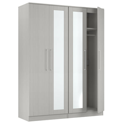 York Tall Mirror Wardrobe Grey 4 Doors 2 Shelves 148cm
