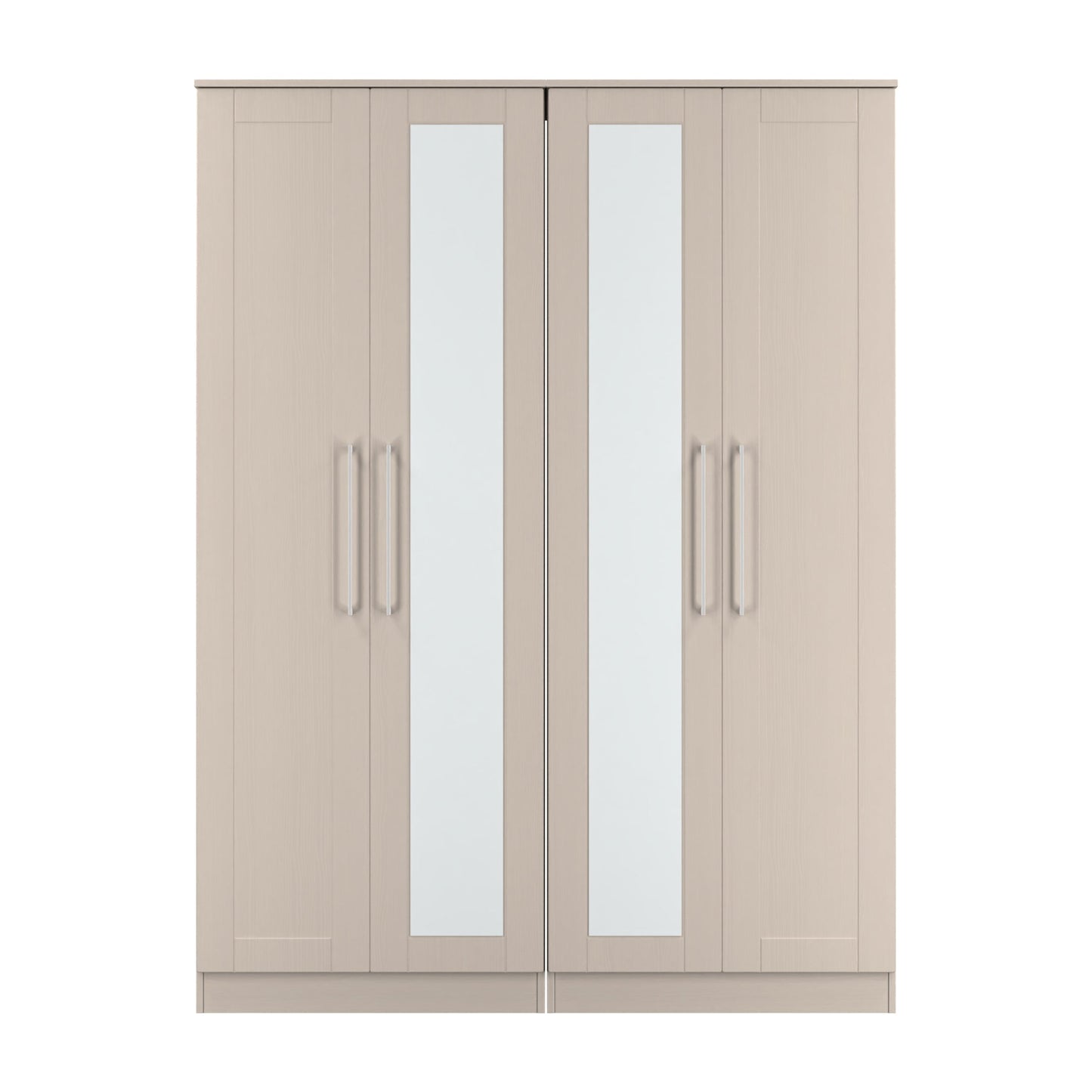 York Tall Mirror Wardrobe Cream 4 Doors 2 Shelves 148cm