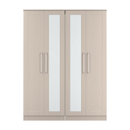 York Tall Mirror Wardrobe Cream 4 Doors 2 Shelves 148cm