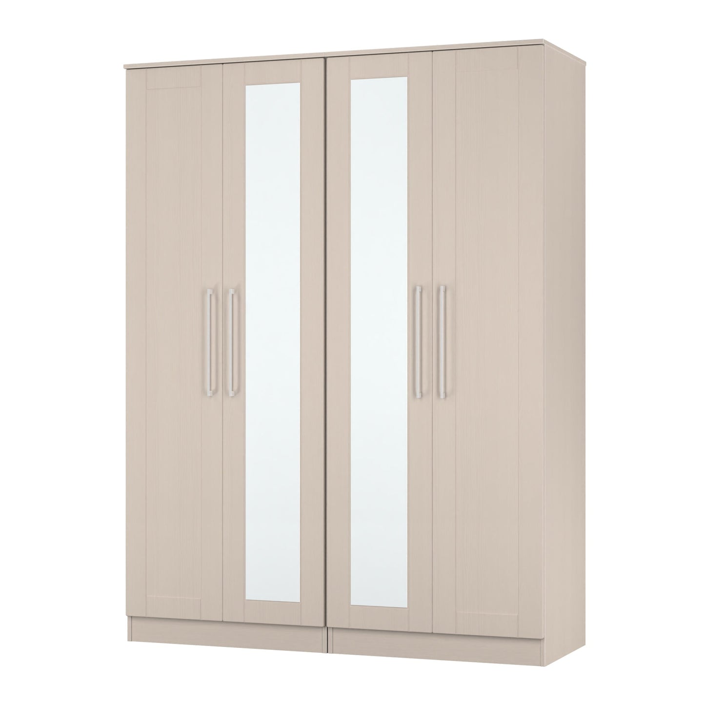 York Tall Mirror Wardrobe Cream 4 Doors 2 Shelves 148cm