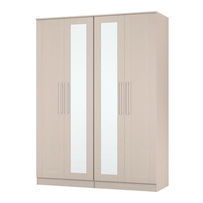 York Tall Mirror Wardrobe Cream 4 Doors 2 Shelves 148cm