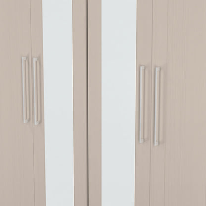 York Tall Mirror Wardrobe Cream 4 Doors 2 Shelves 148cm