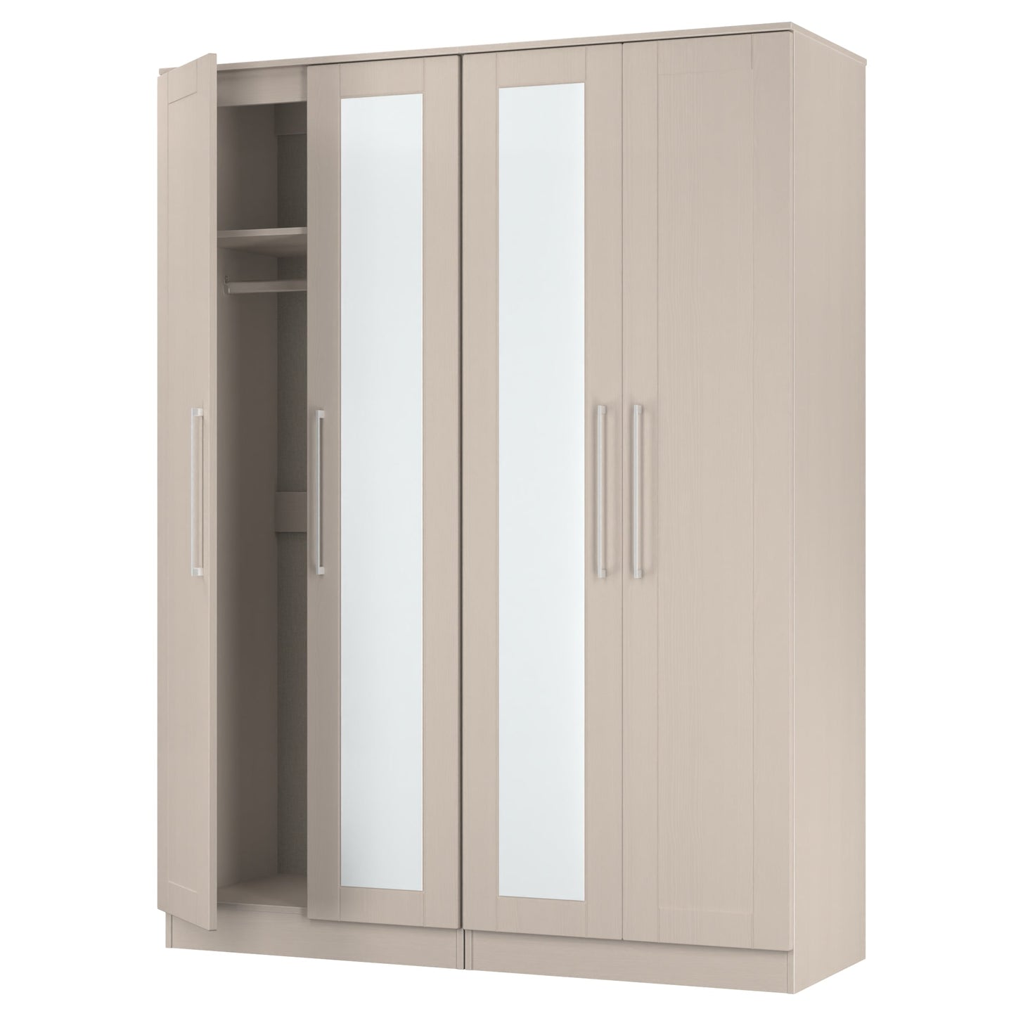 York Tall Mirror Wardrobe Cream 4 Doors 2 Shelves 148cm