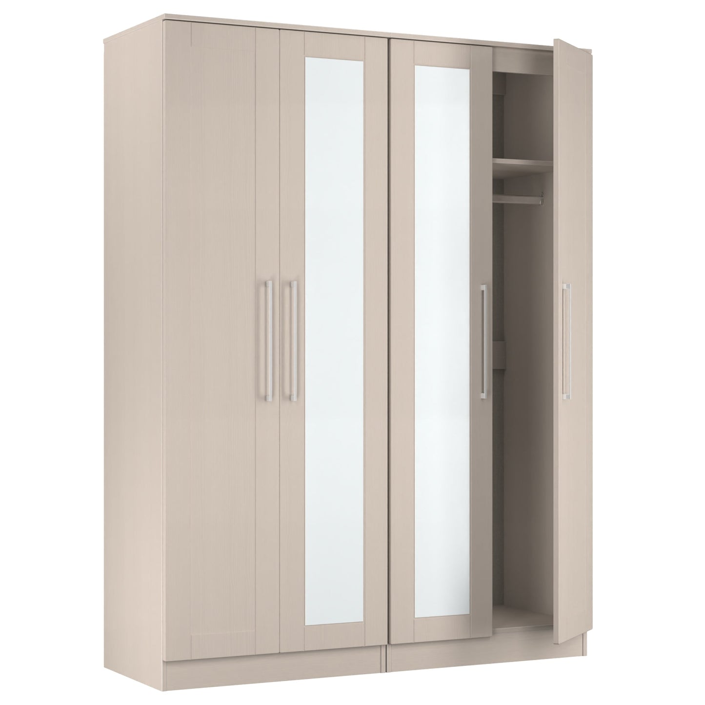 York Tall Mirror Wardrobe Cream 4 Doors 2 Shelves 148cm