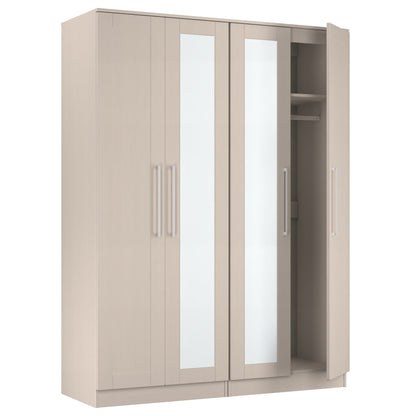 York Tall Mirror Wardrobe Cream 4 Doors 2 Shelves 148cm