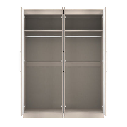 York Tall Mirror Wardrobe Cream 4 Doors 2 Shelves 148cm