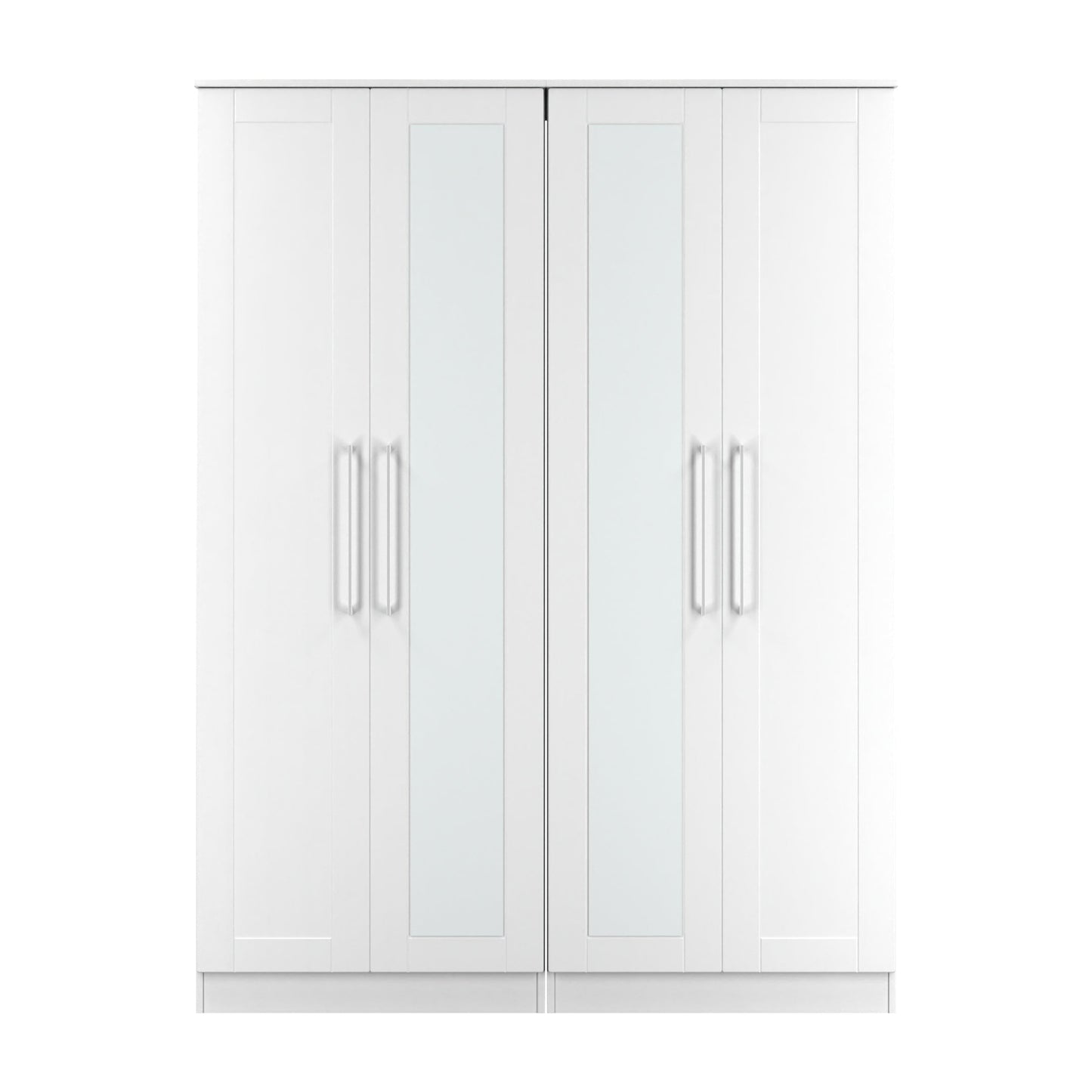 York Tall Mirror Wardrobe White 4 Doors 2 Shelves 148cm