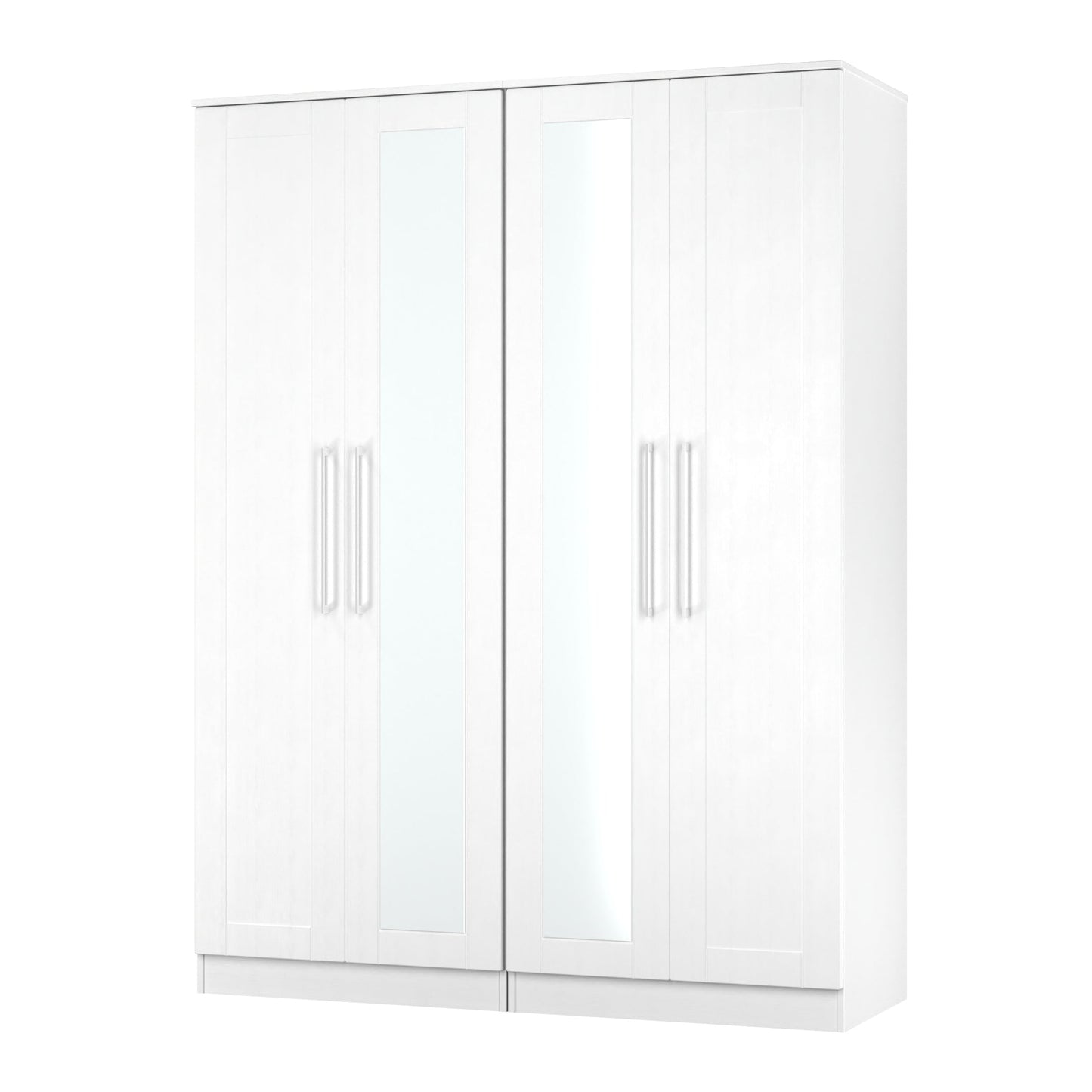 York Tall Mirror Wardrobe White 4 Doors 2 Shelves 148cm