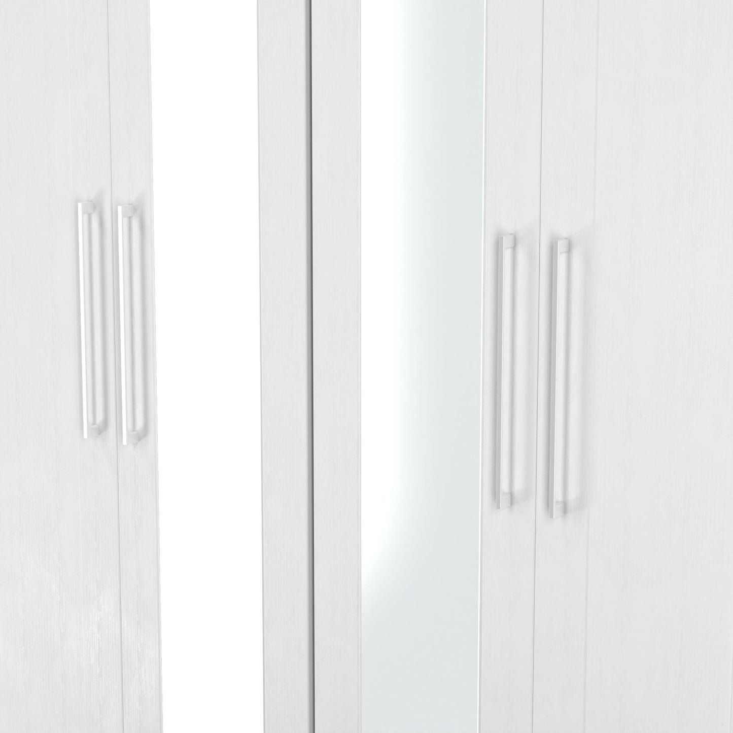 York Tall Mirror Wardrobe White 4 Doors 2 Shelves 148cm