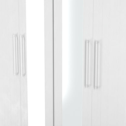 York Tall Mirror Wardrobe White 4 Doors 2 Shelves 148cm