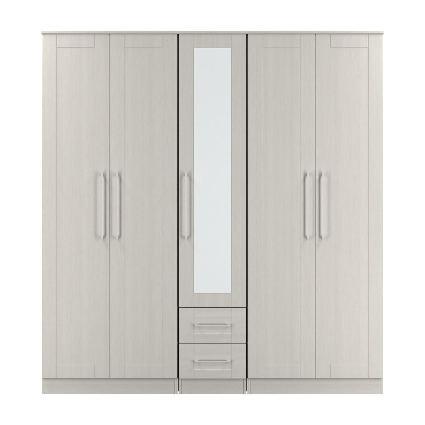 York Tall Mirror Wardrobe Grey 5 Doors 2 Shelves 2 Drawers 185cm
