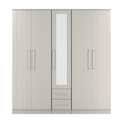 York Tall Mirror Wardrobe Grey 5 Doors 2 Shelves 2 Drawers 185cm