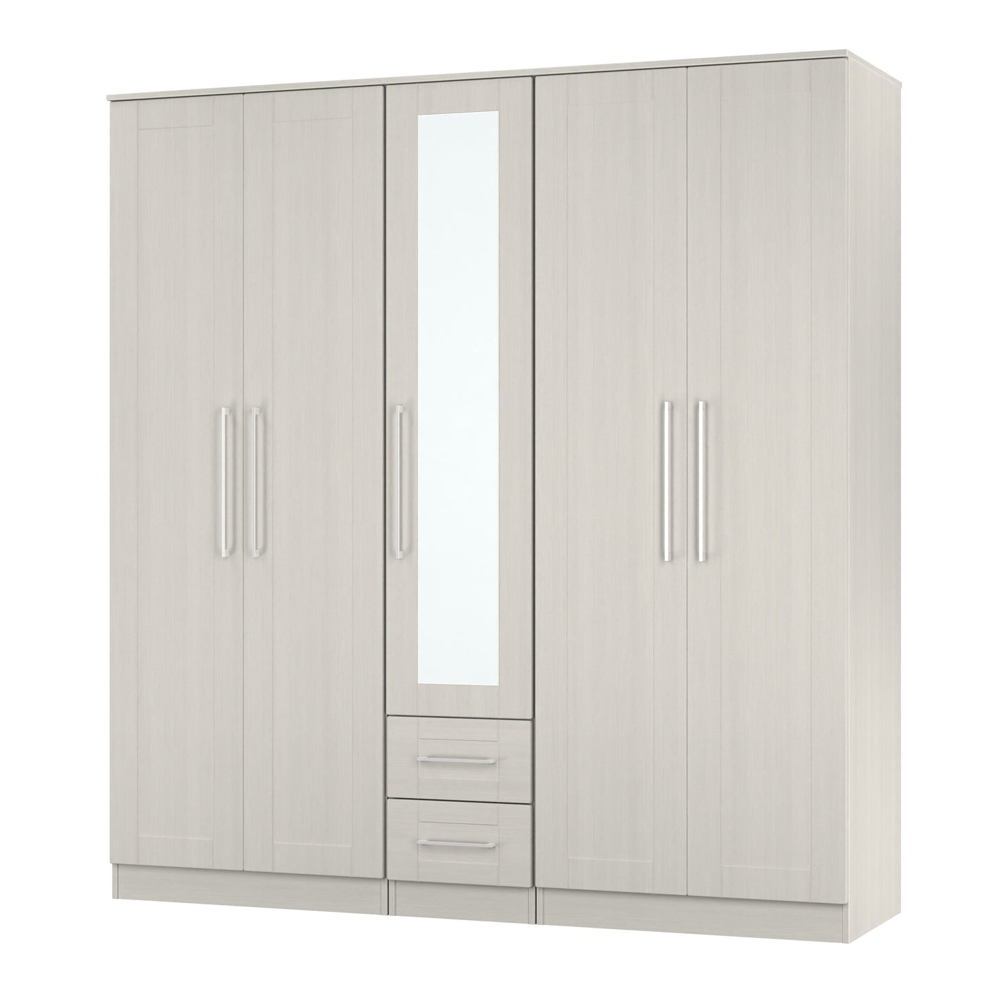 York Tall Mirror Wardrobe Grey 5 Doors 2 Shelves 2 Drawers 185cm