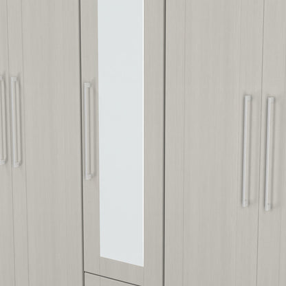 York Tall Mirror Wardrobe Grey 5 Doors 2 Shelves 2 Drawers 185cm