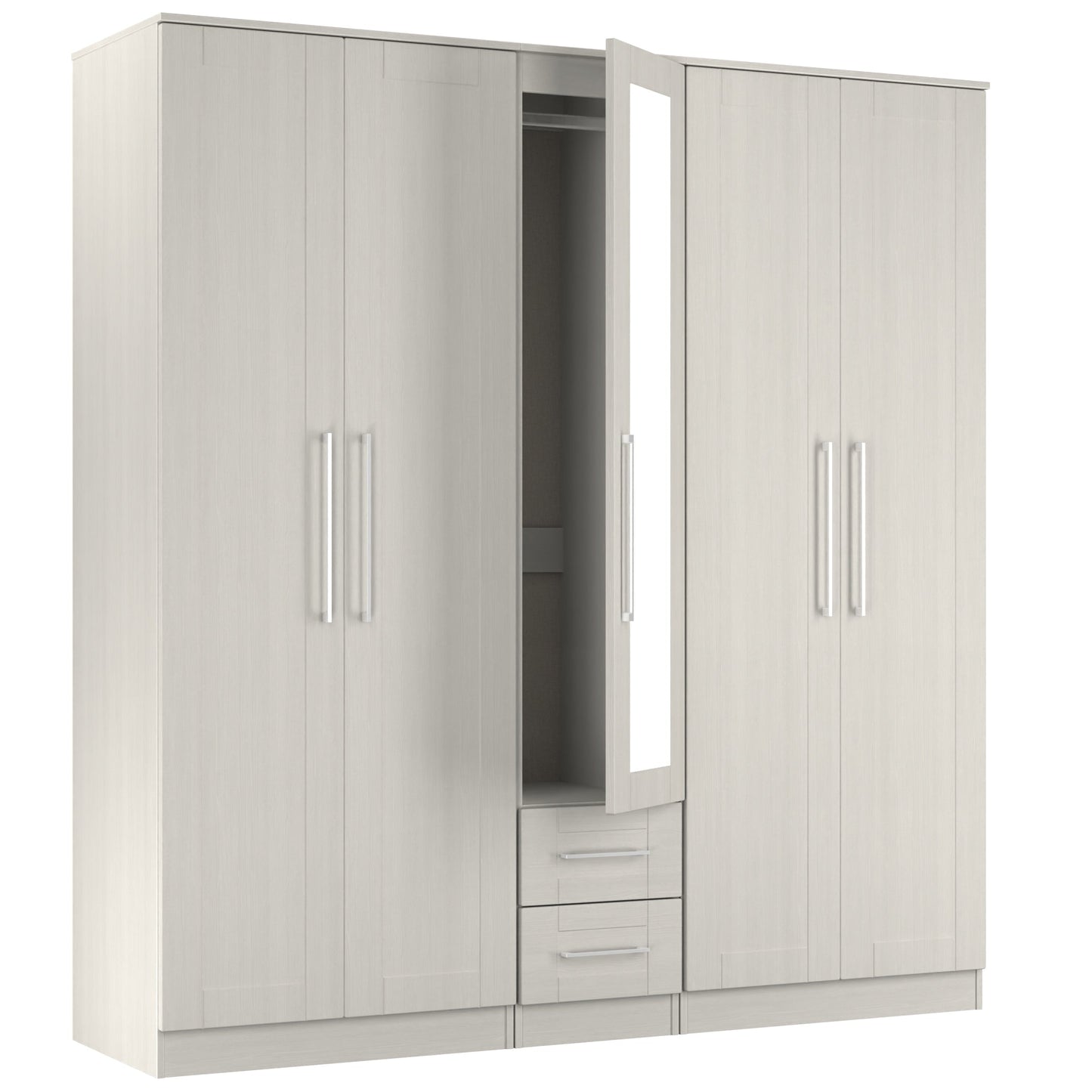 York Tall Mirror Wardrobe Grey 5 Doors 2 Shelves 2 Drawers 185cm