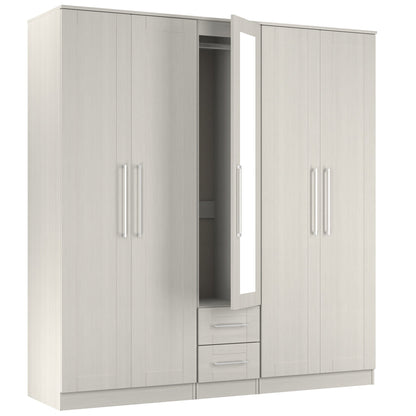 York Tall Mirror Wardrobe Grey 5 Doors 2 Shelves 2 Drawers 185cm