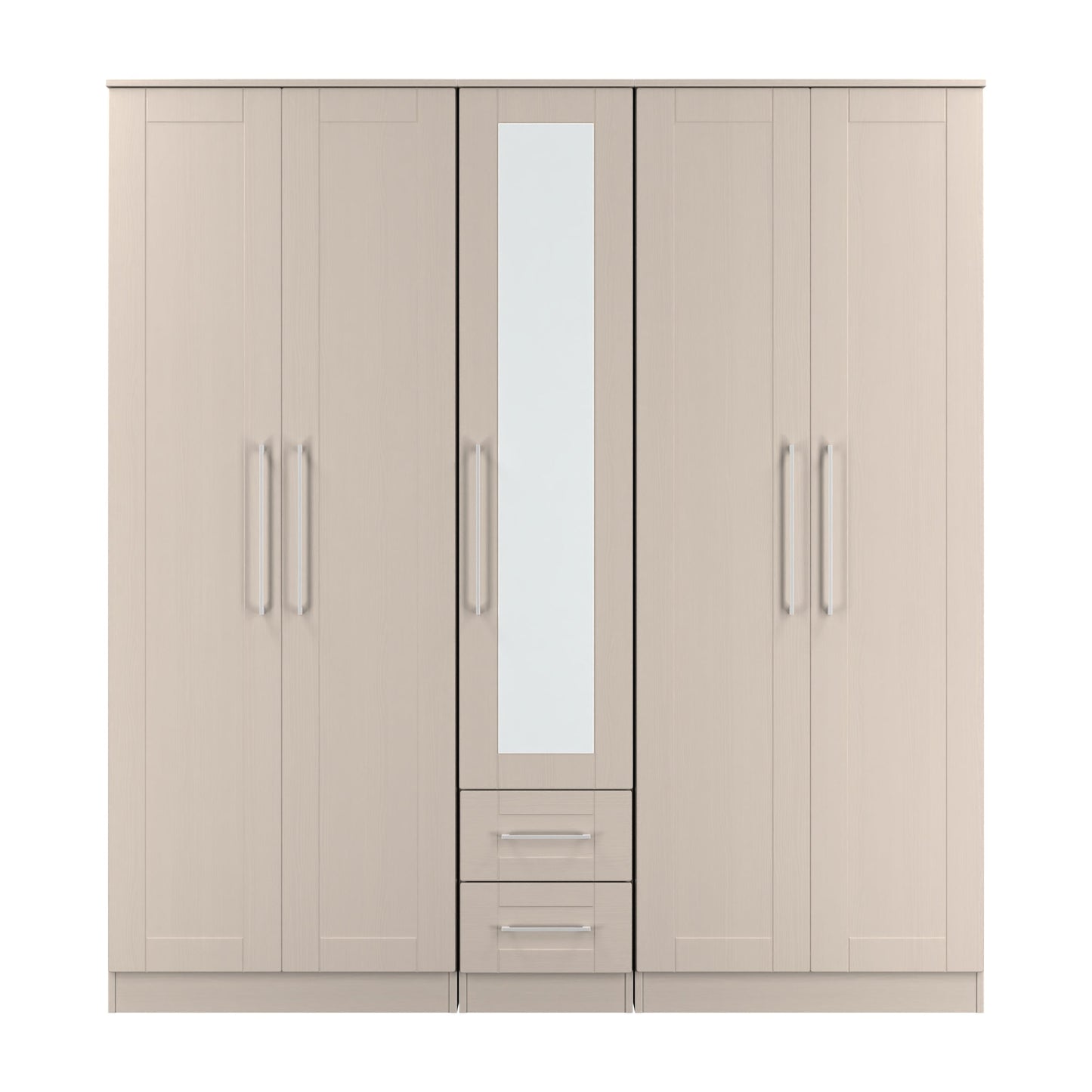 York Tall Mirror Wardrobe Cream 5 Doors 2 Shelves 2 Drawers 185cm