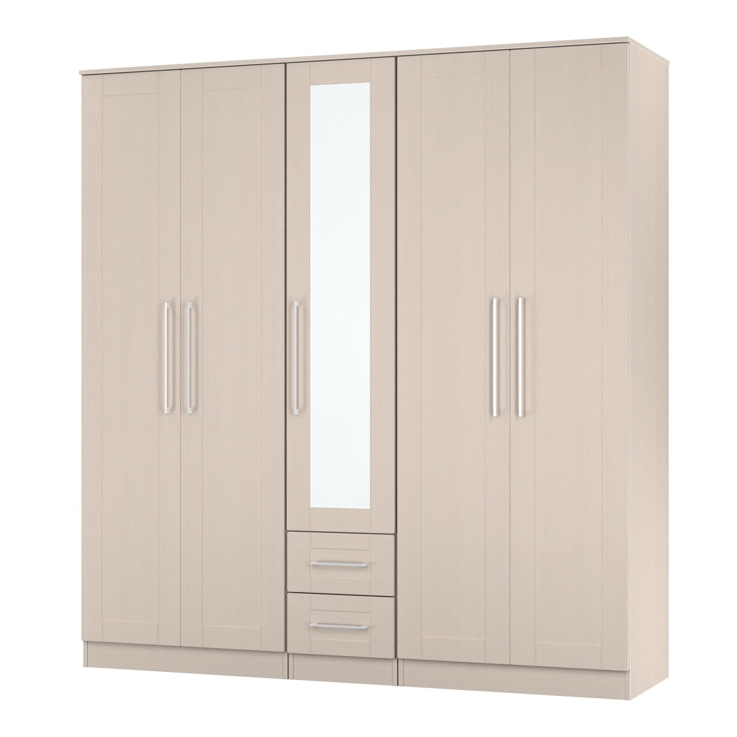 York Tall Mirror Wardrobe Cream 5 Doors 2 Shelves 2 Drawers 185cm