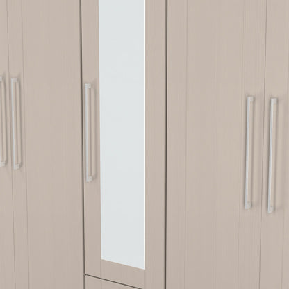 York Tall Mirror Wardrobe Cream 5 Doors 2 Shelves 2 Drawers 185cm