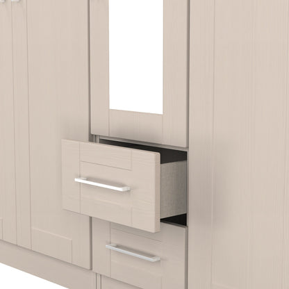 York Tall Mirror Wardrobe Cream 5 Doors 2 Shelves 2 Drawers 185cm
